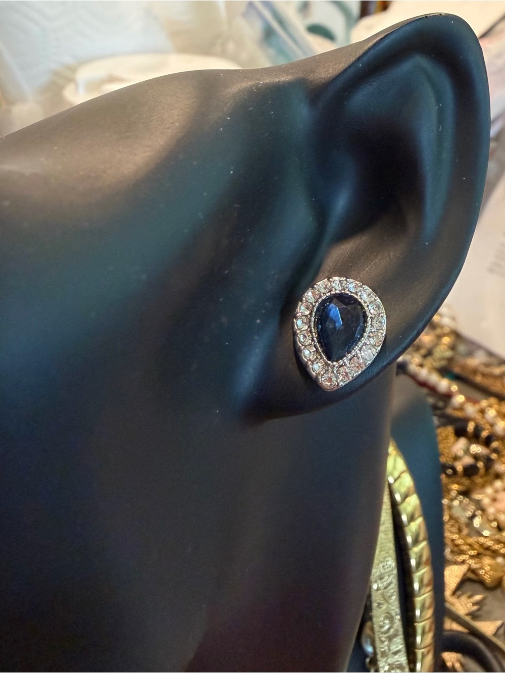 Monet Teardrop Sapphire Blue Crystal Halo Stud Earrings